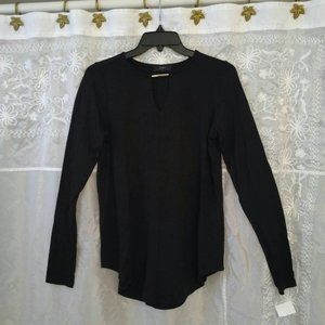 NEW Black Long-Sleeve Softly-Draped Knit Top, Keyhole Neck, Small